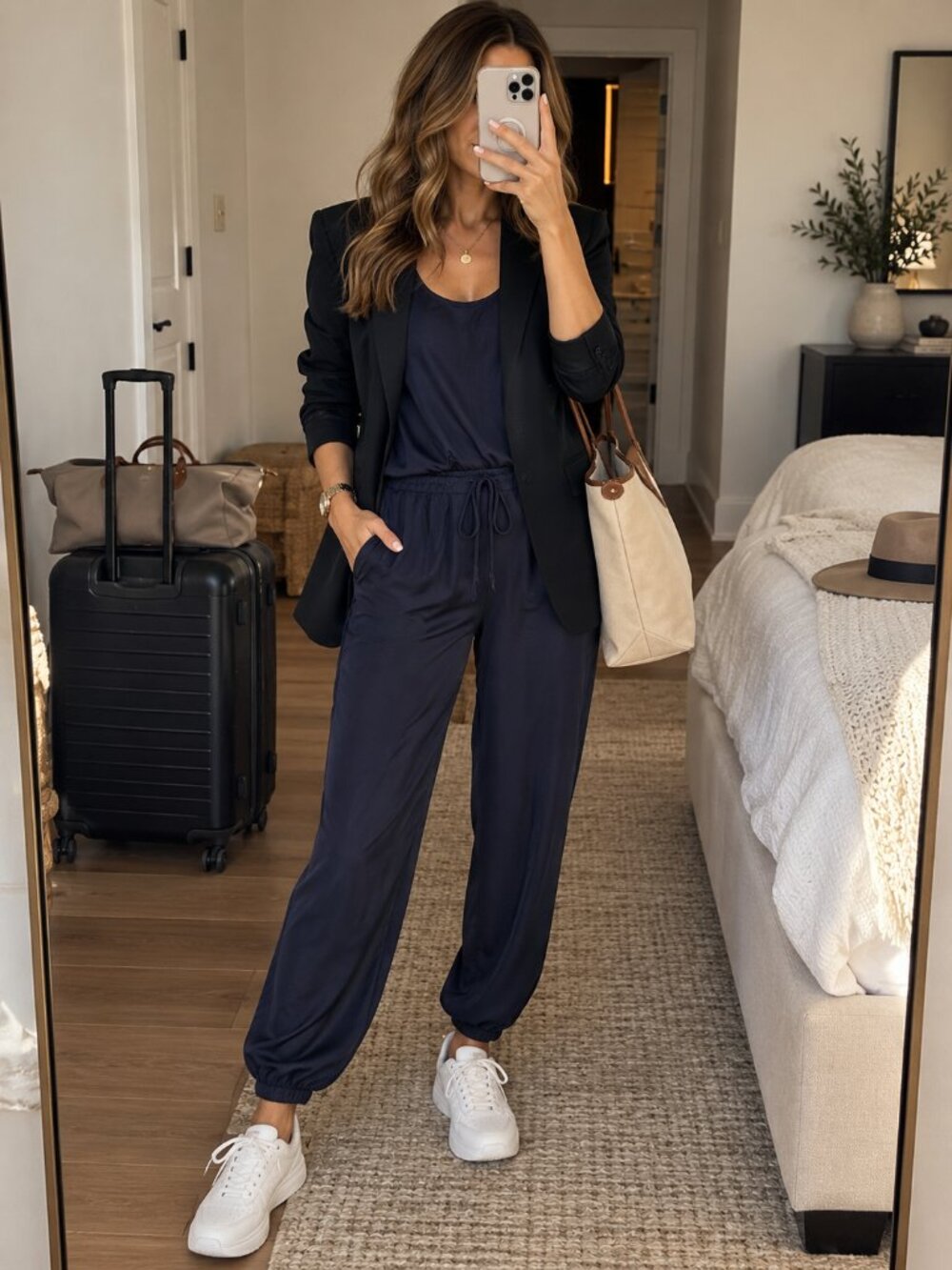 Theory Hekuba Navy 100% Silk Drawstring Jogger Jumpsuit Size S